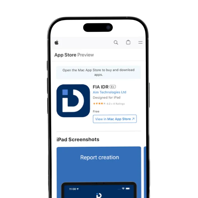 FIA IDR app on a smartphone